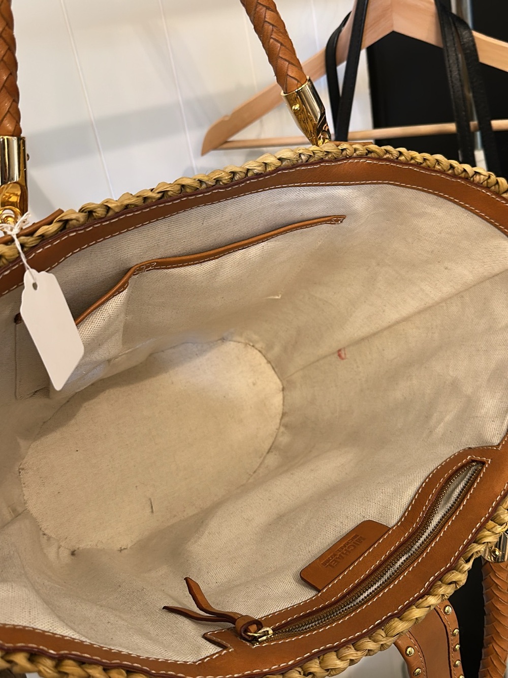 Michael Kors Natural Straw Tote with Brown Leather Handles and Gold Hardware - Picture 5 of 8
